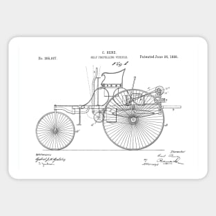 Benz 1888 self propelling vehicle, original patent drawing original white background Sticker